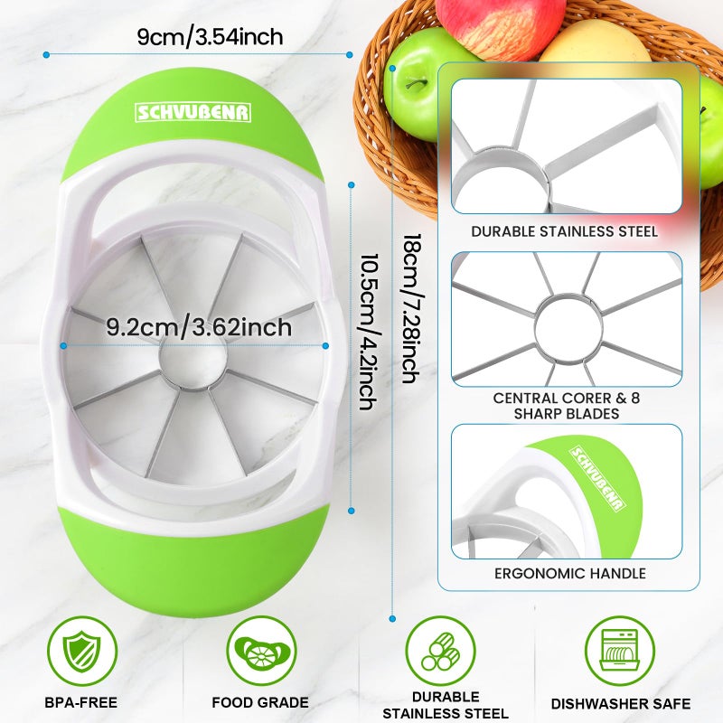 SCHVUBENR 3.5 Inch Apple Slicer with 8 Sharp Blades - Professional Apple Cutter - Stainless Steel Apple Corer - Super Sharp Apple Slicer and Corer - Slice Apple with Ease(Green) - Image 3